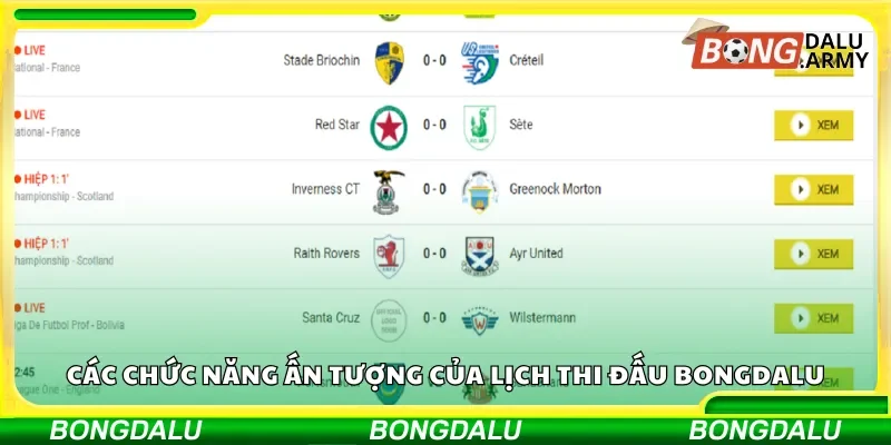 Các chức năng ấn tượng của lịch thi đấu Bongdalu
